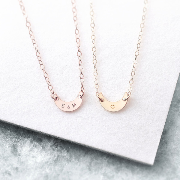 Personalised gift for her - 18k gold fill and rose gold - initial necklace - moon necklace - crescent necklace