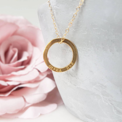 Personalised gold circle necklace, halo necklace, mother necklace, circle name necklace, personalised mum necklace, ring necklace