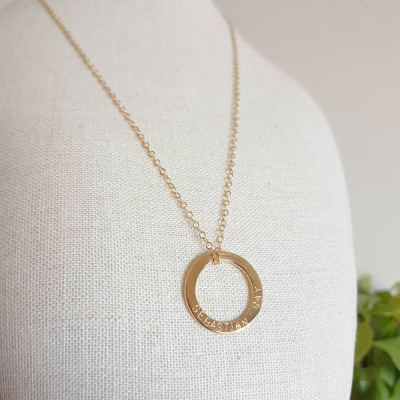 Personalised gold circle necklace, halo necklace, mother necklace, circle name necklace, personalised mum necklace, ring necklace
