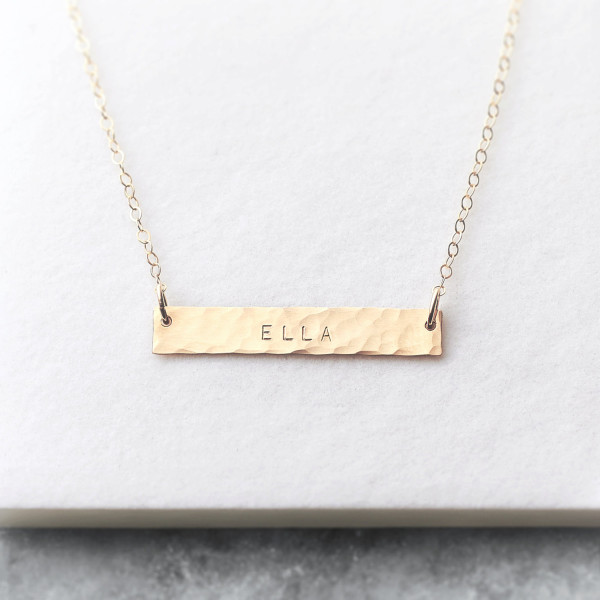 Personalised hammered bar necklace - 18k gold fill, rose gold fill and sterling silver - name bar necklace - horizontal bar necklace