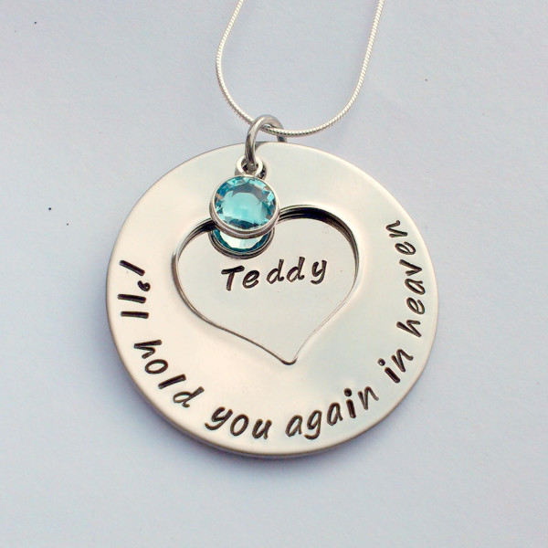Personalised memorial necklace - hold you again in heaven - remembrance jewellery - bereavement necklace - miscarriage gift, child loss gift