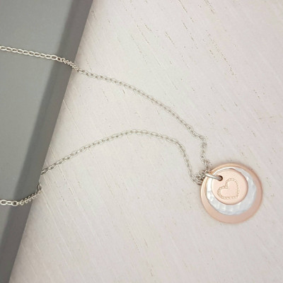 Personalised mixed metal necklace, hand stamped pendant, rose gold filled and silver stacked necklace, silver chain