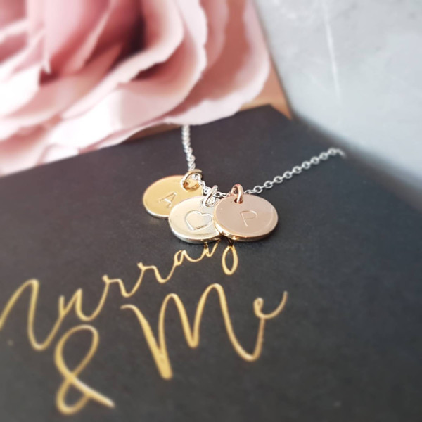 Personalised mixed metal necklace, sterling silver rose gold and gold necklace, mixed metal initial necklace.