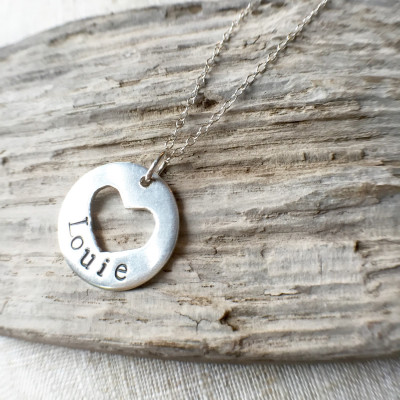 Personalised name heart cutout silver pendant