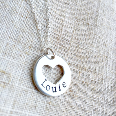 Personalised name heart cutout silver pendant