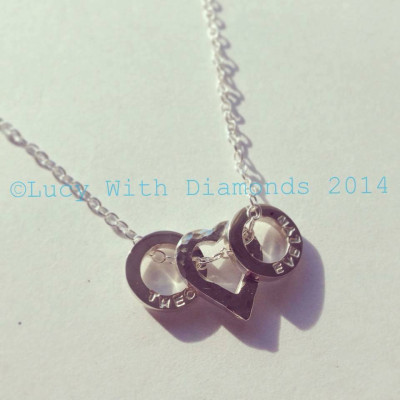 Personalised necklace heart necklace with personalised loops children's names dates