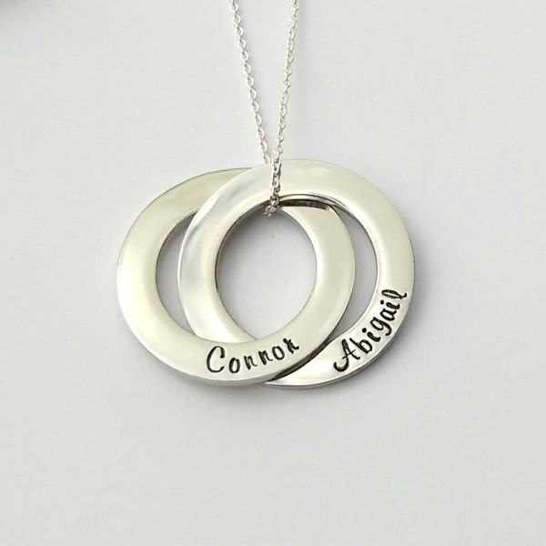Personalised Sterling Silver necklace interlinked interlocking intertwined linked circles - russian wedding ring necklace - name necklace