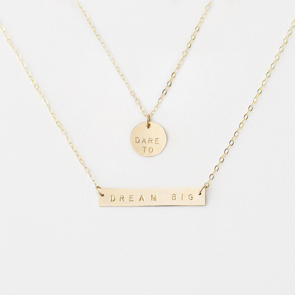 Personalised necklace set - Dare to Dream Big - gold bar necklace - layering necklace - brides necklace - inspirational jewellery