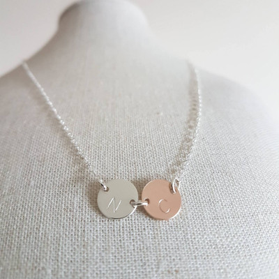 Personalised rose gold and silver initial necklace, initial necklace, monogram necklace, gold silver disc necklace,  mixed metal necklace