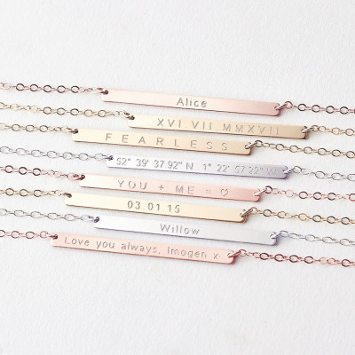 Personalised skinny bar necklace - 18k gold fill, rose gold fill, sterling silver - name bar necklace - reversible bar necklace