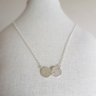 Personalised sterling silver disc necklace, 1 initial necklace, 2 initials necklace, 2 disc necklace, monogram necklace,