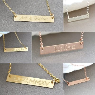 Personalized Bar Necklace, Rose Gold Bar Necklace, Initial Bar Necklace, Everyday Jewelry