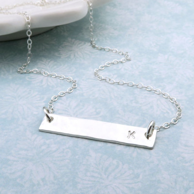 Personalized Horizontal Bar Necklace, single initial necklace, hammered finish sterling silver, layering, minimal jewelry
