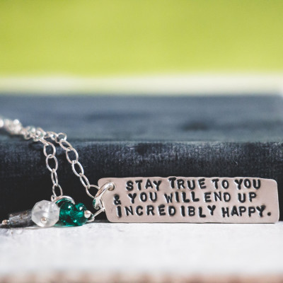 Personalized Inspirational Mantra or Quote Necklace + A Cluster of Czech Glass Beads : Gift for a Woman  {Hand Stamped Sterling Silver}