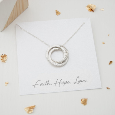 Personalized Russian Ring Name Necklace, Sterling Silver 'Faith, Hope, Love' 3 Ring Necklace, Personalised Gifts For Her, Bridal Jewellery