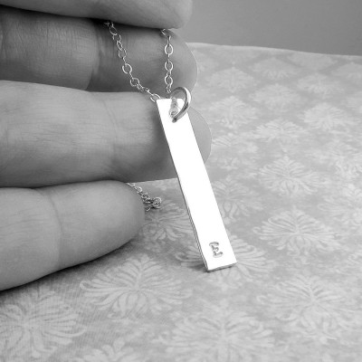Personalized Vertical Bar Necklace, single initial, hammered finish sterling silver, layering, minimal jewelry