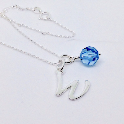 Personalized initial & birthstone necklace, sterling silver initial charm, sterling silver initial, custom initial charm, custom birthstone.
