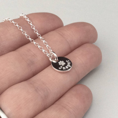 Pet loss necklace, personalised paw print necklace, engraved sterling silver