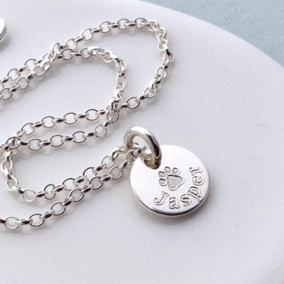 Pet loss necklace, personalised paw print necklace, engraved sterling silver