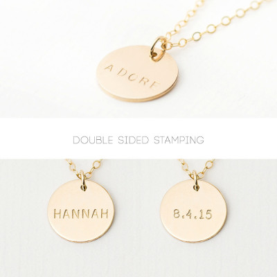 Reversible disc necklace - personalised gold initial necklace - double sided disc necklace - customised name necklace