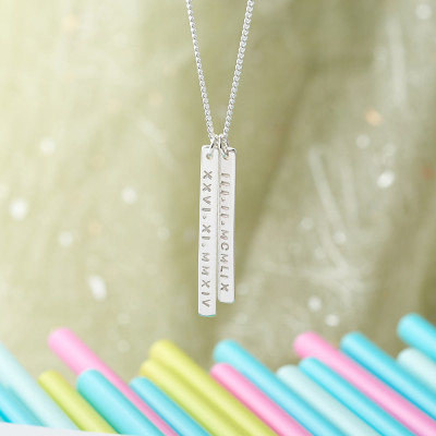 Roman Numeral Necklace -  Roman Numeral Bar Necklace - Bridesmaid Gift - New Mum Necklace - Custom Hand Stamped - Sterling Silver - UK Shop