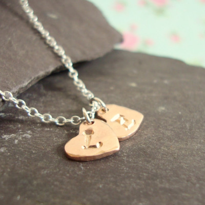Rose Gold Heart Monogram Necklace, Mothers Day Gift Idea, Personalised Couples Necklace, Two Initial Jewellery, Two Initials, Best Friends