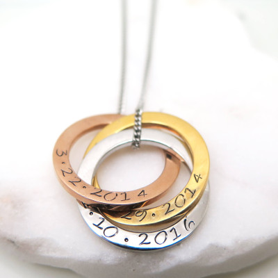 Russian Ring - Name Necklace - Personalized Necklace - Valentines Gift Idea -  Family Necklace - Hand Stamped - Handstamped Jewelry