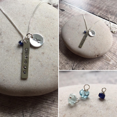 Sapphire and Sterling Silver Initial Necklace, Christian Jewellery, 'Grace' Necklace, Personalised Jewellery