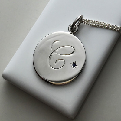 September Birthstone Initial Necklace in Sterling Silver