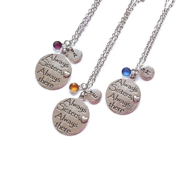 Set of 3 Best Friend Necklace, Sister Necklace for 3 , Sisters Gift, Gift for Bridesmaid, BFF, Christmas Gift, Birthstone Initial Charm