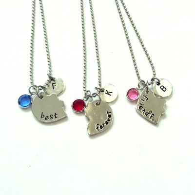 Set of 3 Best Friend Necklaces, Heart Necklace, Sisters Gift, Gift for Bridesmaid, BFF, Christmas Gift, Birthstone Initial Charm