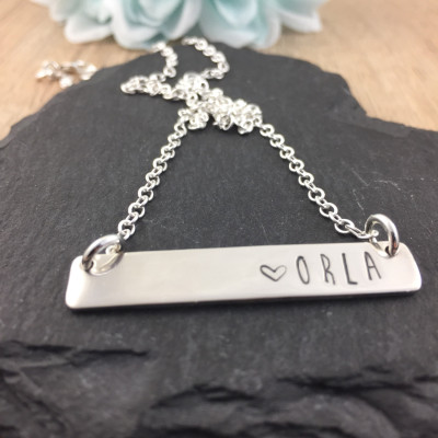 Silver Bar Necklace, Name, Birth, Personalised, New mum gift, Hand Stamped Necklace