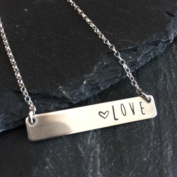 Silver Bar Necklace, hand stamped necklace in sterling silver