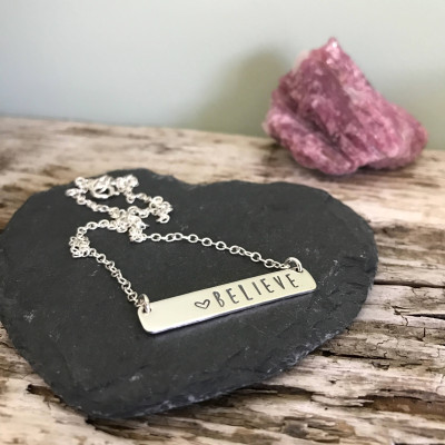 Silver Bar Necklace, personalised bar necklace, name necklace, family necklace, gift for mum, hand stamped, sterling silver