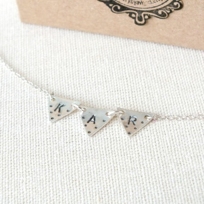 Silver Bunting Necklace, Sterling Silver Initial Necklace, Custom Silver Bunting Necklace, Triangle Necklace, Letter Necklace