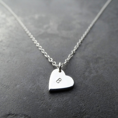 Silver Heart Necklace With Initial - Sterling Silver