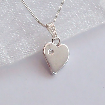 Silver Heart Necklace with Cubic Zirconia , personalization offered. Initial Heart Necklace, 925
