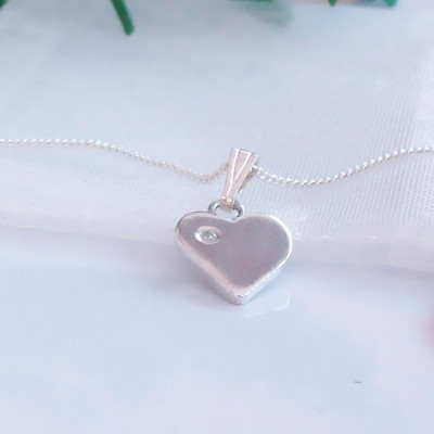 Silver Heart Necklace with Cubic Zirconia , personalization offered. Initial Heart Necklace, 925