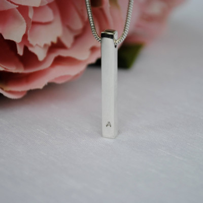 Silver Initial Necklace, Silver Bar Initial Necklace, Personalised Silver Necklace, Personalised Initial Necklace, Vertical Bar Necklace
