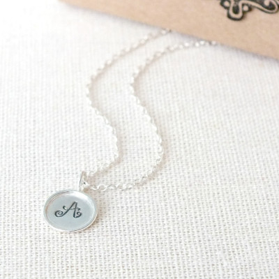 Silver Initial Pendant, Custom Silver Necklace, Sterling Silver Letter Necklace, Monogram Necklace, Personalised Hand-Stamped Necklace
