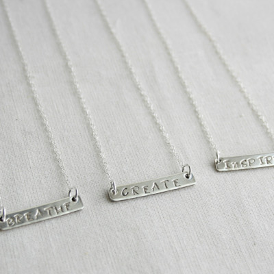 Silver Inspirational Necklace, Silver Bar Necklace, Sterling Silver Handstamped Inspirational Bar Necklace