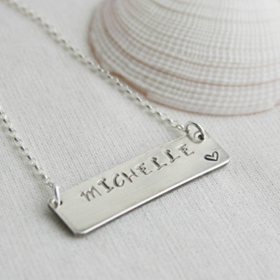 Silver Name Bar Necklace, Name Plate Necklace, Personalised Bar Necklace, Silver Handstamped Personalised Bar Necklace,