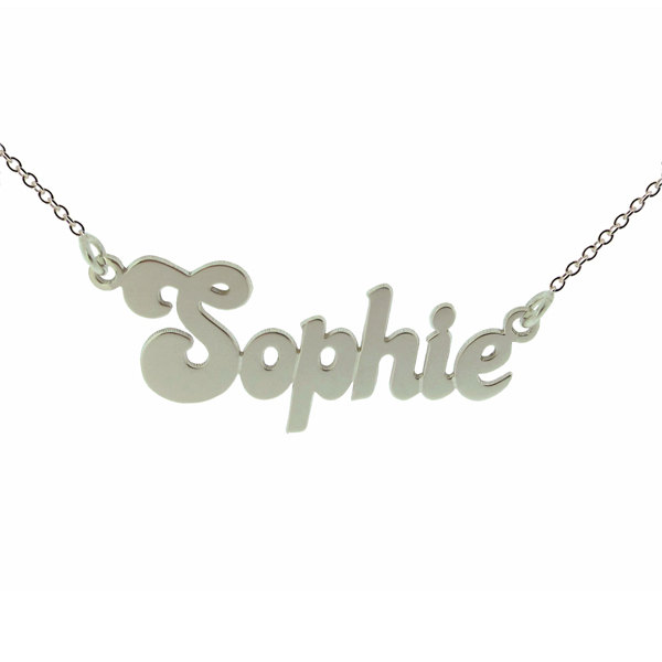 Silver Name Plate Name Necklace Banana Split Personalised Pendant ANY NAME Curb Chain Option - Birthday Bridesmaid Gift - for Women for her