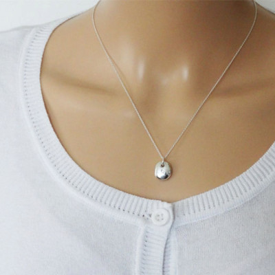 Silver Pebble Initial Necklace, Polished Finish, Solid Sterling Silver