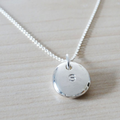 Silver Pebble Initial Necklace, Polished Finish, Solid Sterling Silver