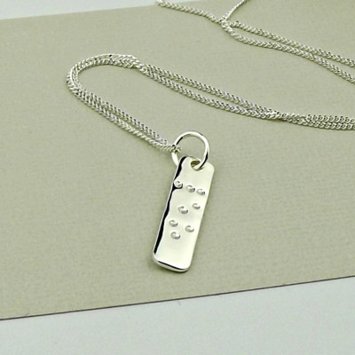 Silver Tag Necklace - Braille - Hidden Message-silver necklace-tag necklace-secret message jewelry-hidden message jewellery-personalised-uk