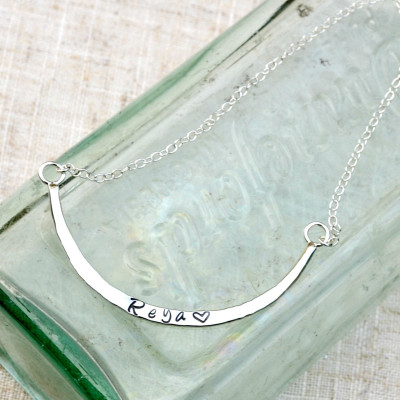 Silver curved bar name/ initial necklace. Monogram, personalised sterling silver bar necklace