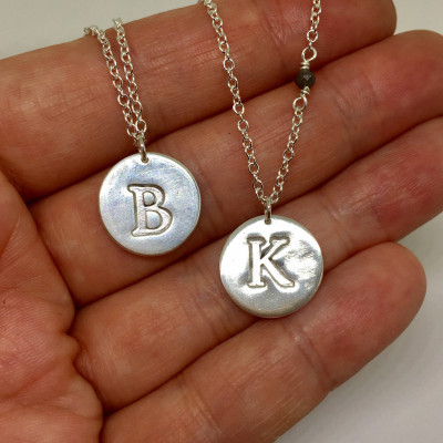 Silver initial necklace, birthstone necklace, personalised jewelry, stamped pendant, silver initial pendant, simple jewellery, birthday gift