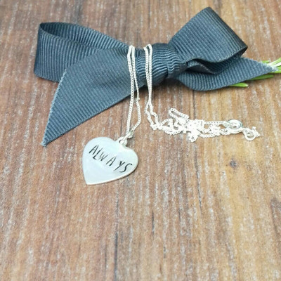 Simple Silver Heart Necklace, Anniversary Gift For Her, Heart Charm Necklace, Personalised Hand Stamped Necklace,