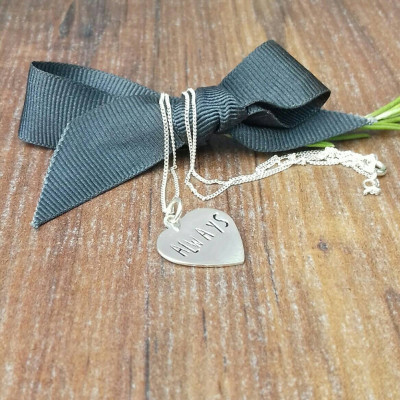 Simple Silver Heart Necklace, Anniversary Gift For Her, Heart Charm Necklace, Personalised Hand Stamped Necklace,